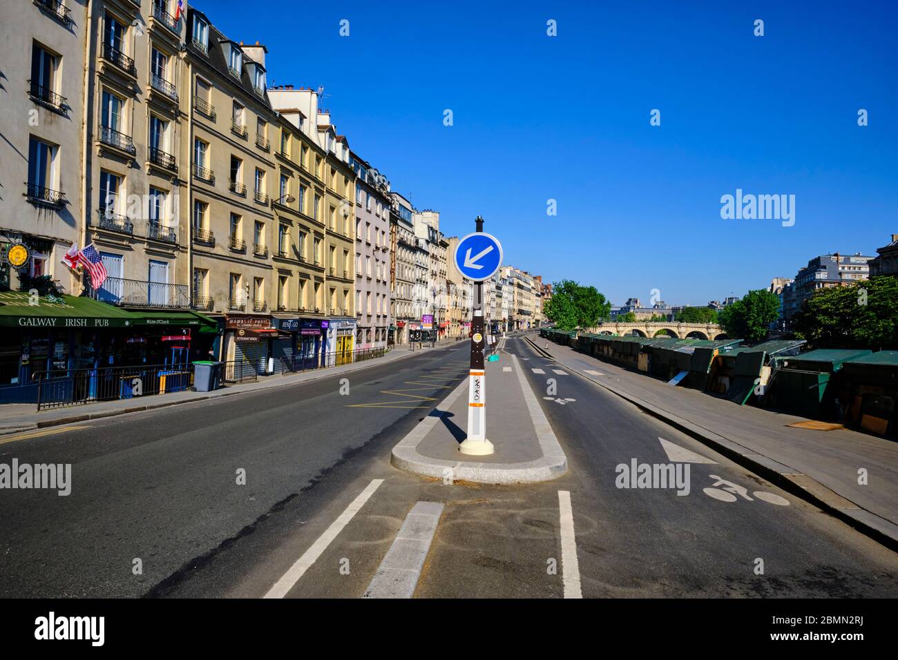 France, Paris, the quai des Grands Augustins during the lockdown of Covid 19 Stock Photo