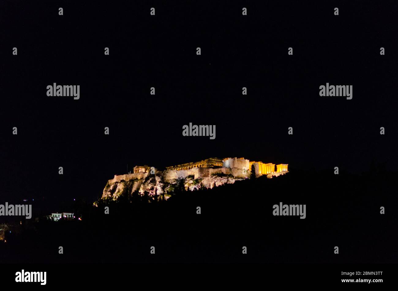 Night view of the Parthenon from Thissio Athens Greece Stock Photo