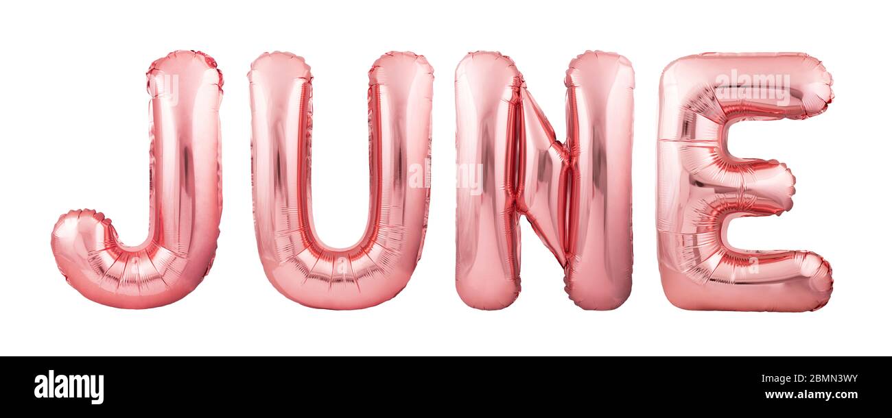 Word june made of rose gold inflatable balloon letters isolated on