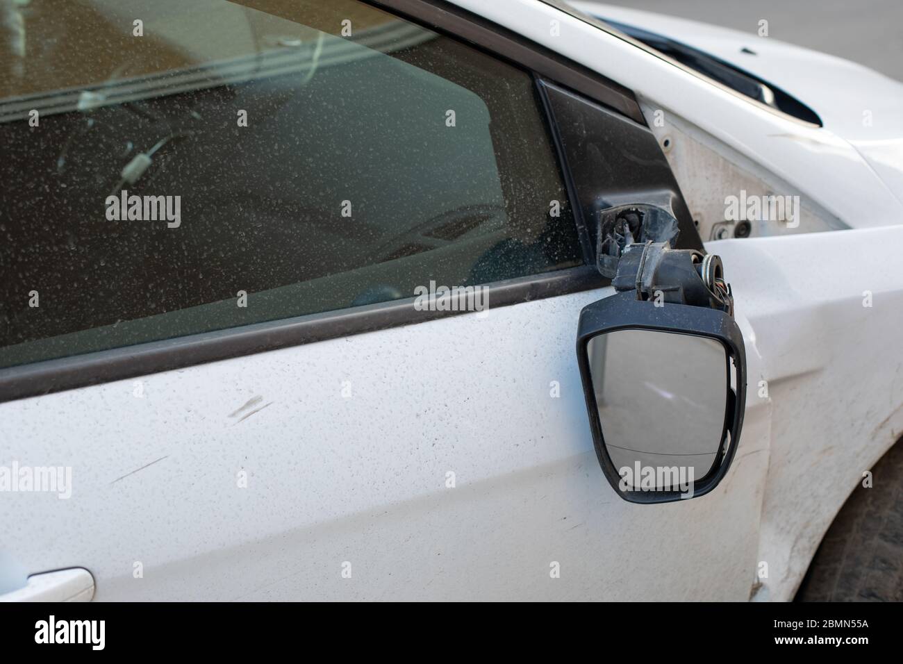 Car mirror broken off, consequences of a car accident. Damage to a car