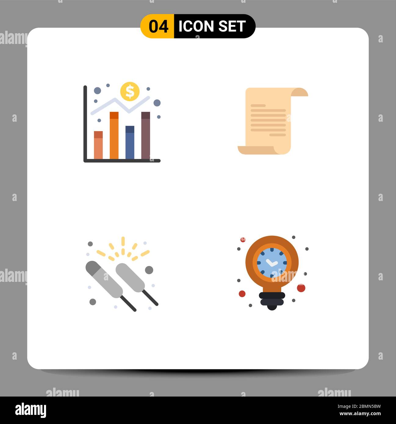 4 Universal Flat Icons Set for Web and Mobile Applications digital, fireworks, economy, greece, night Editable Vector Design Elements Stock Vector