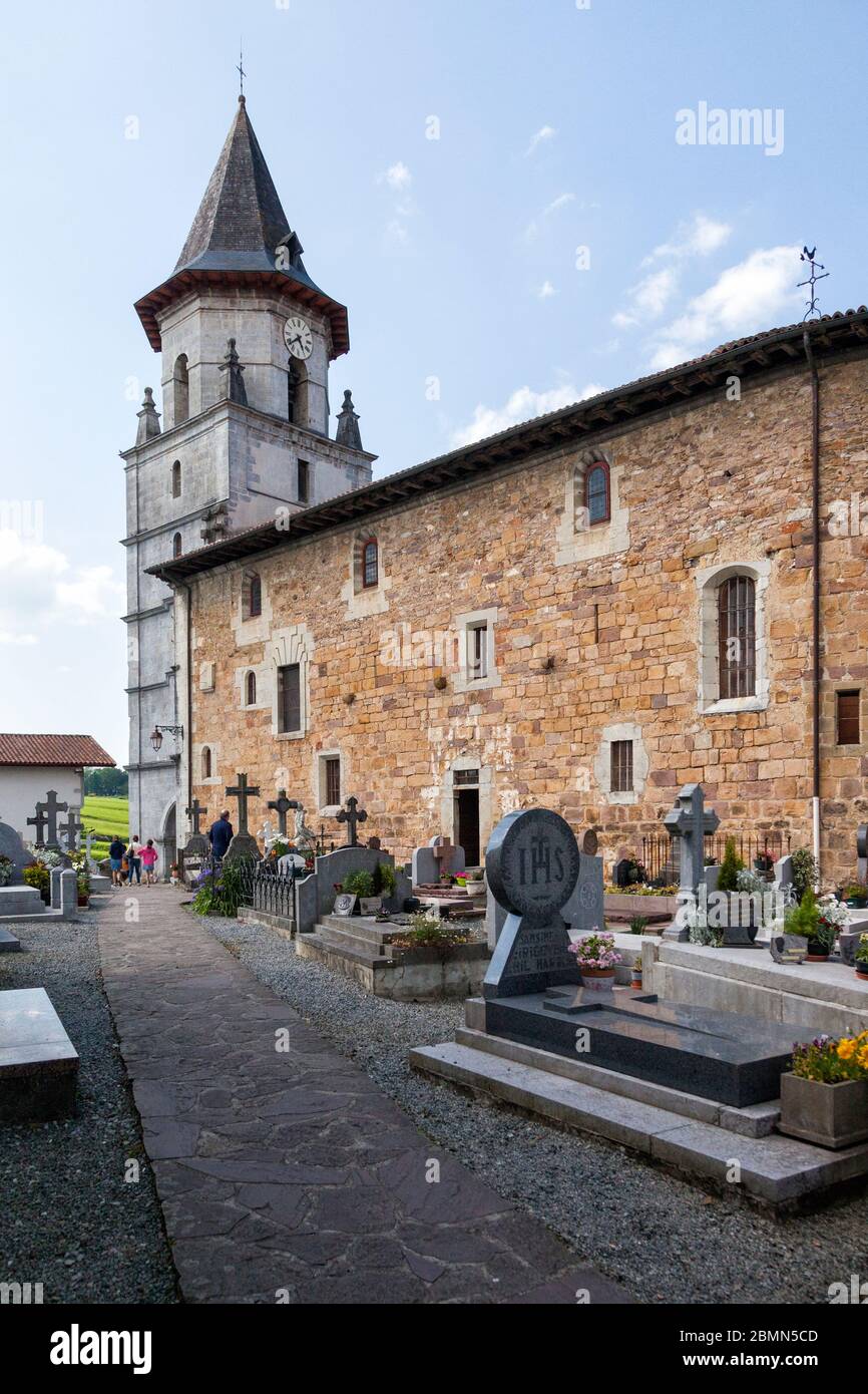 Church and cementery at Sare, a basque village in Labourd, south of France Stock Photo