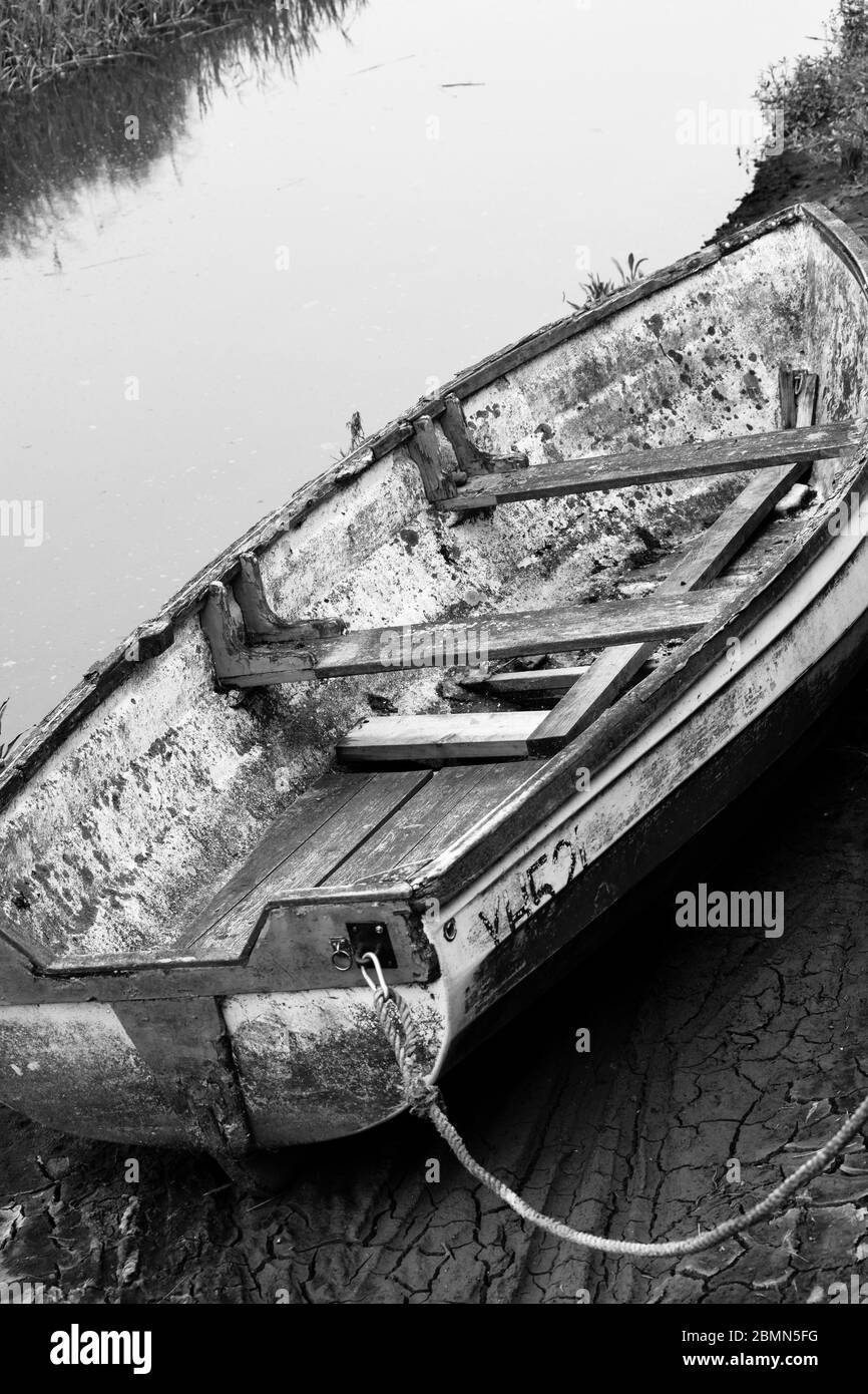 Old rowing boat in black and white Stock Photo - Alamy