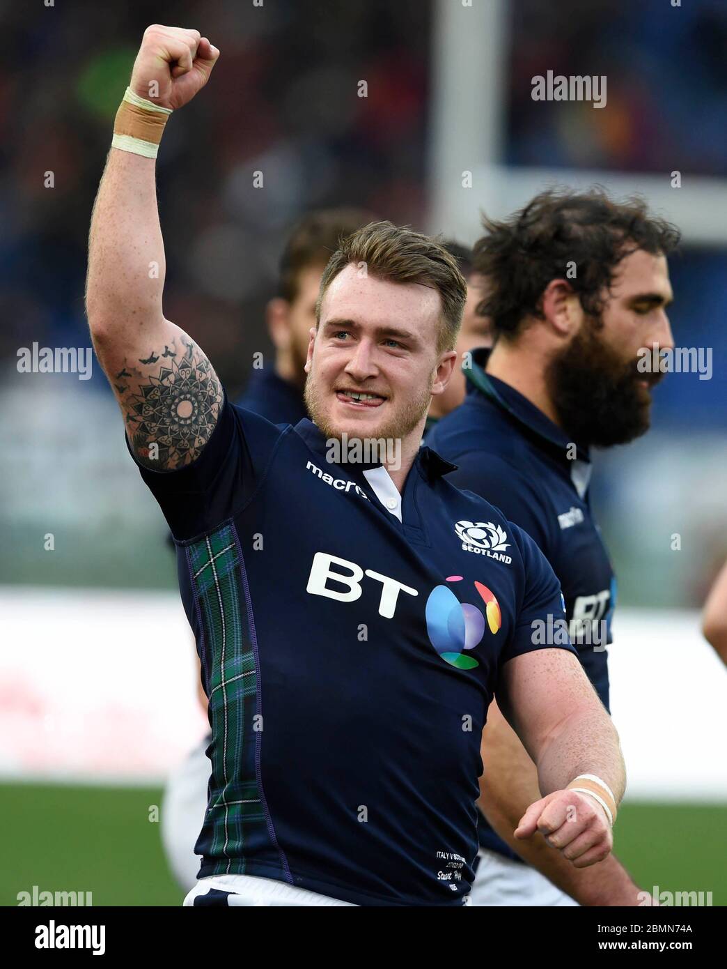 February 27th 2016, RBS Six Nations, Italy v Scotland, Stadio Olimpico, Rome. Scotland's Stuart Hogg celebrates victory after the final whistle. Stock Photo