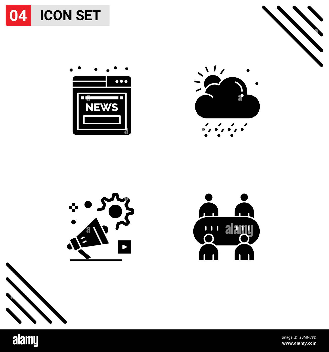 Modern Set of Solid Glyphs Pictograph of article, announcement, web, weather, advertisment Editable Vector Design Elements Stock Vector