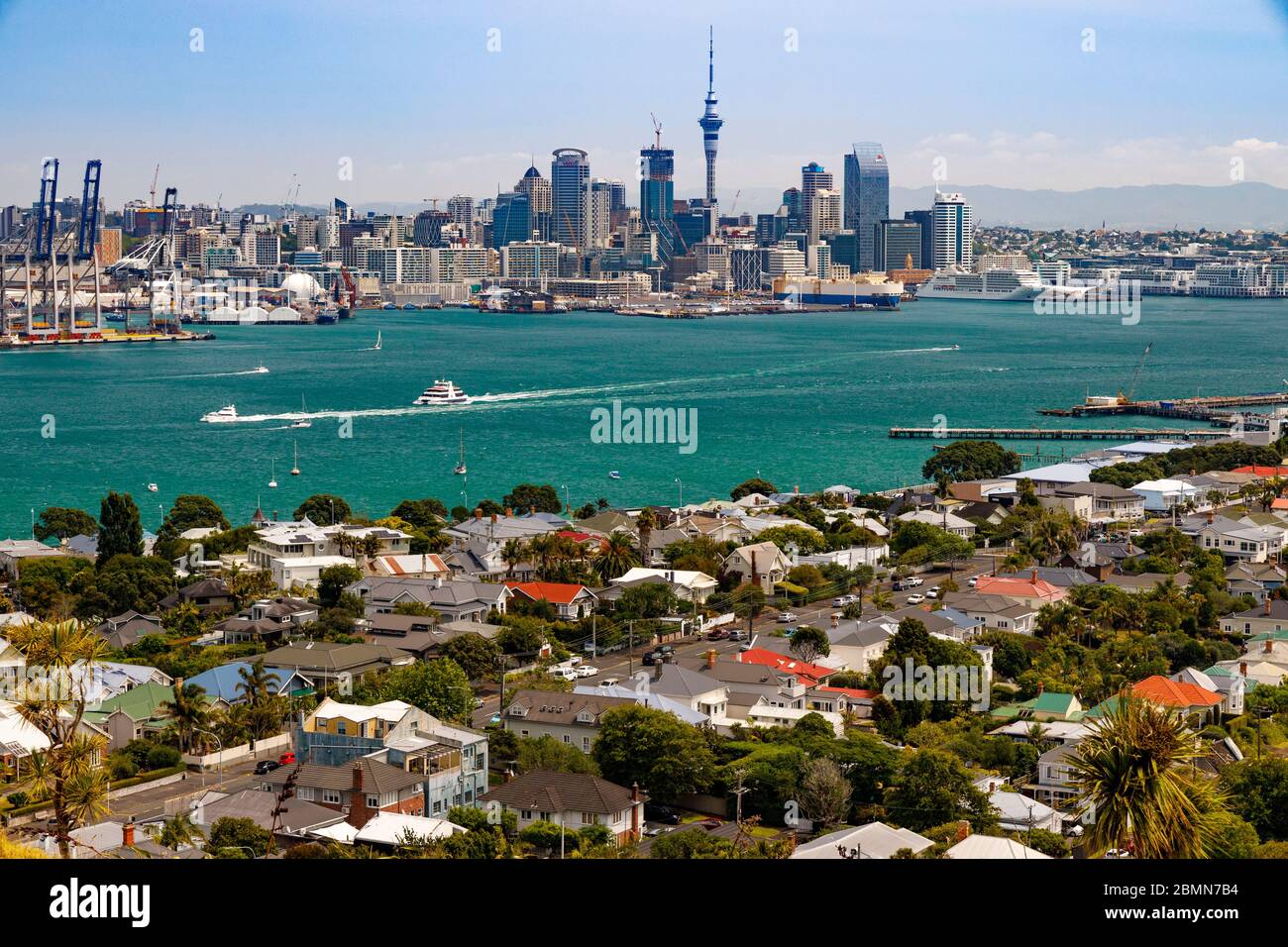 View towards Auckland City from Devonport across Commercial Harbour, New Zrealand. Stock Photo