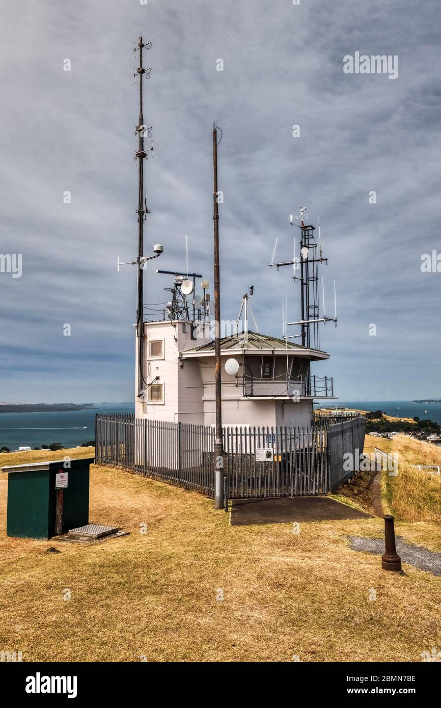 Aerial and antenna communications station at the top of Mount Victoria, Devonport, Auckland, New Zealand. Stock Photo