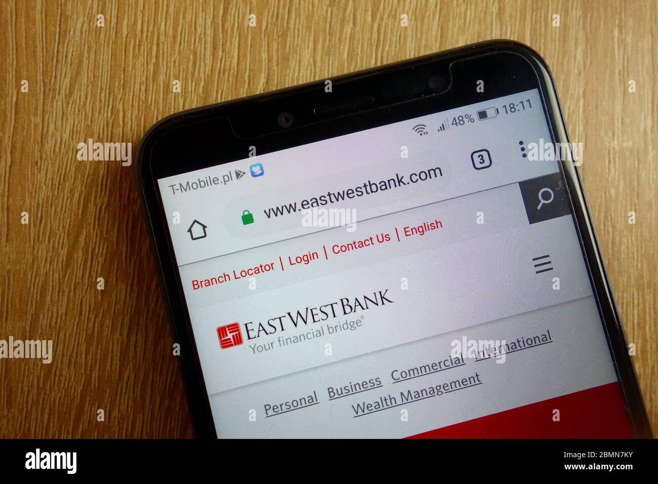 East West Bank website (www.eastwestbank.com) displayed on smartphone Stock Photo