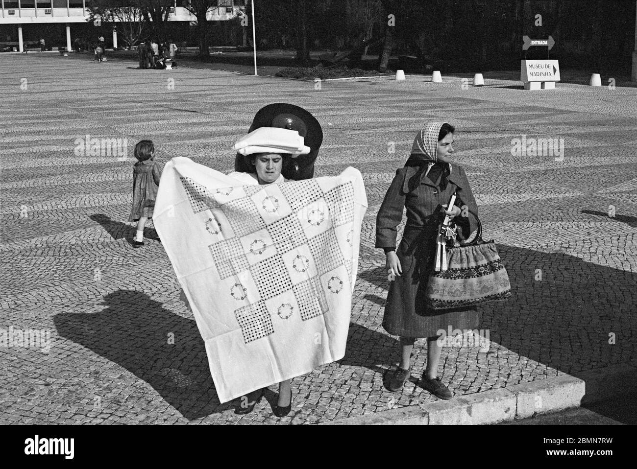 street hawkers on the square in front of the Navy Museum, February 05, 1982, Lisbon, Portugal Stock Photo