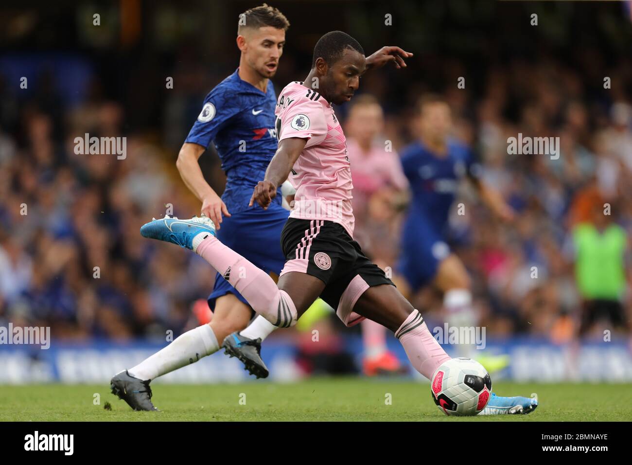 Ricardo Pereira of Leicester City and Jorginho of Chelsea in action during  the Premier League match between Chelsea and Leicester City at Stamford  Bridge.(Final Score: Chelsea 1 - 1 Leicester Stock Photo - Alamy