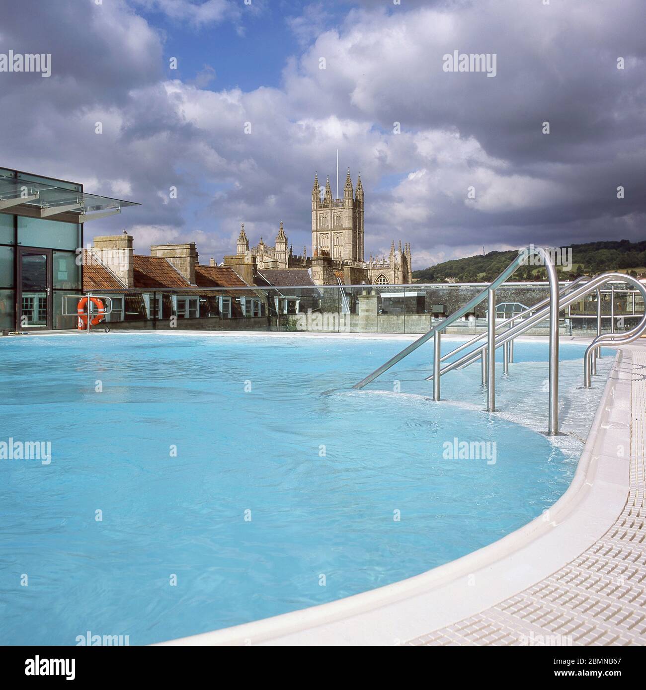 Main open air roof bath at Bath Spa Thermae Stock Photo Alamy