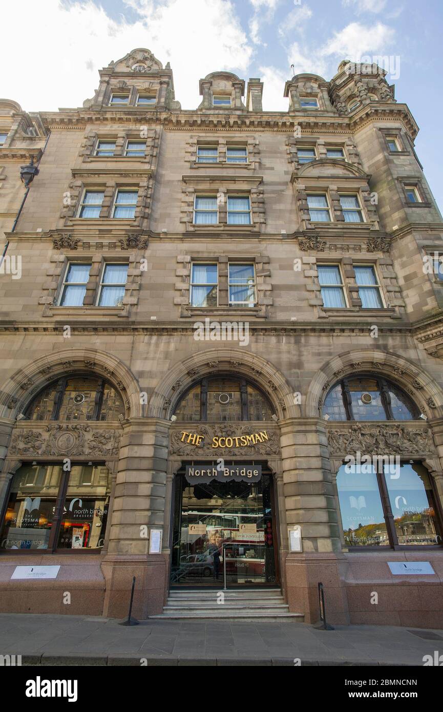 General view of the Scotsman Hotel, the former offices of the Scotsman newspaper on North Bridge Edinburgh. Stock Photo