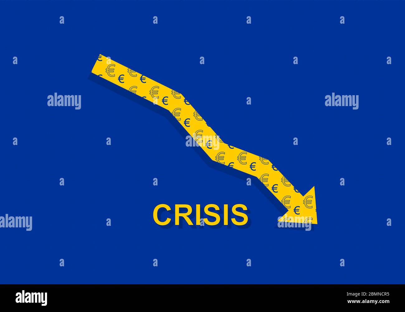 Financial money, economic crisis. Down arrow stocks graph icon. The europe crisis. Vector illustration Stock Vector