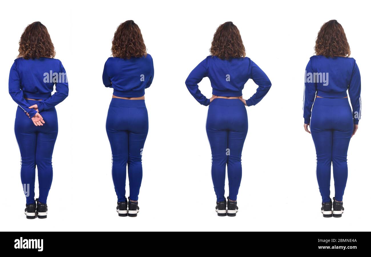 Posture Model From Rear rear view of a woman with various poses in white background Stock Photo ...