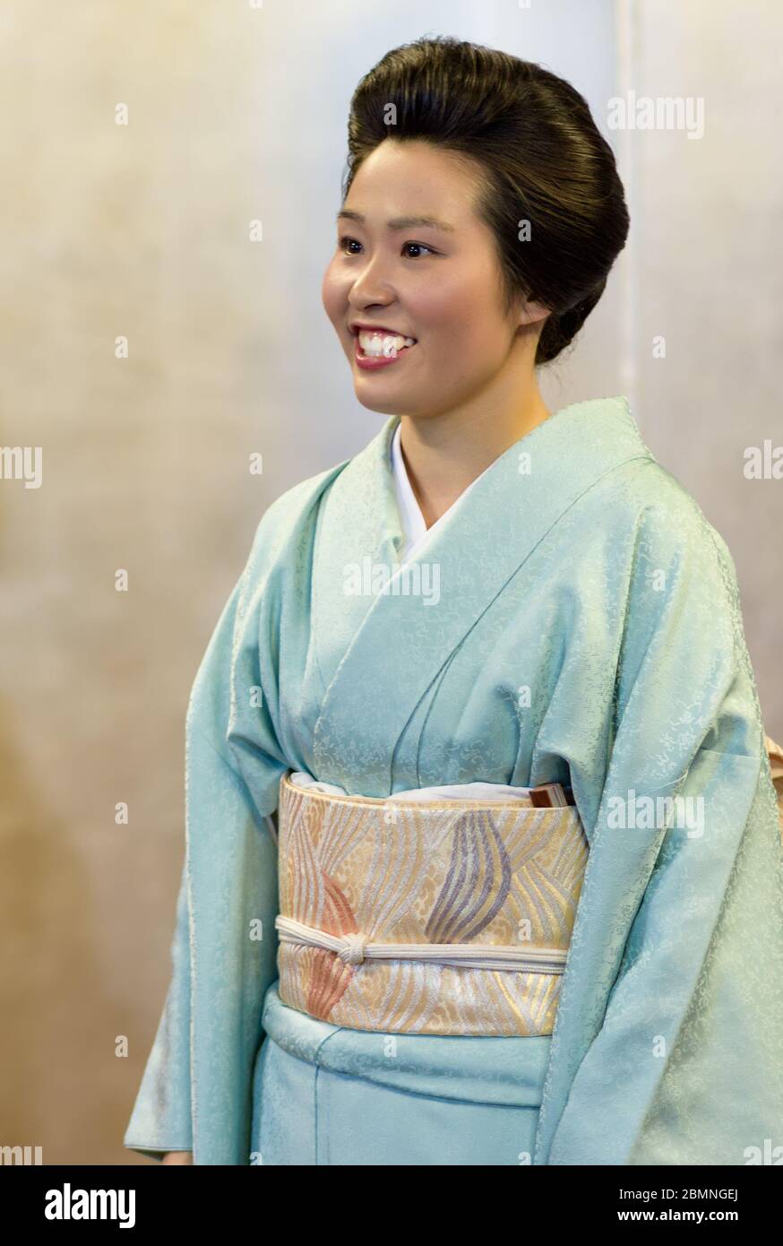 Kyoto / Japan - April 13, 2018: Beautiful Japanese Maiko Geisha apprentice girl dressed in traditional kimono in Kyoto, Japan Stock Photo