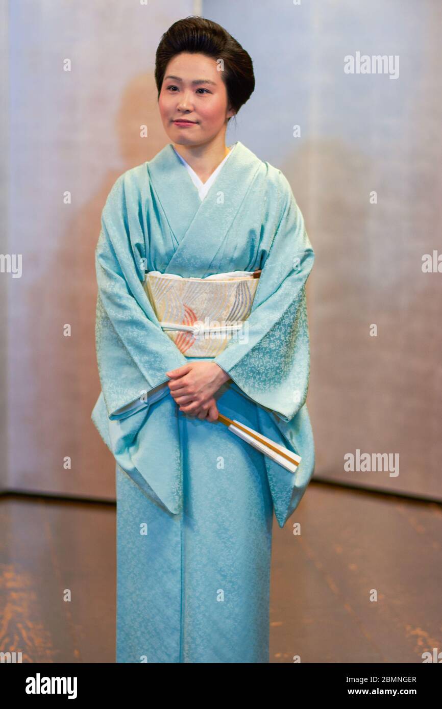 Kyoto / Japan - April 13, 2018: Beautiful Japanese Maiko Geisha apprentice girl dressed in traditional kimono in Kyoto, Japan Stock Photo