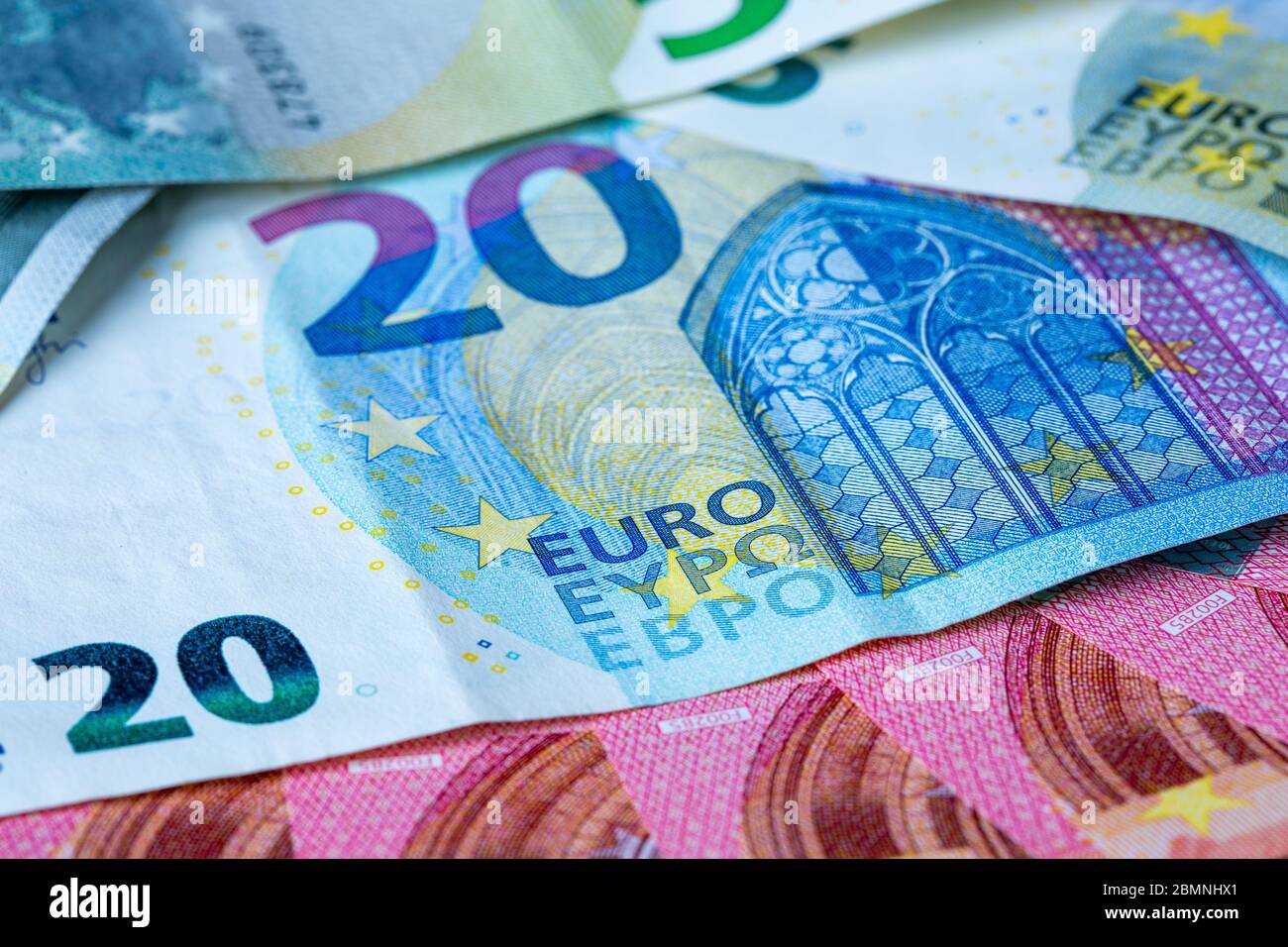 European banknotes laying flat on a table, Euros and European cash ...