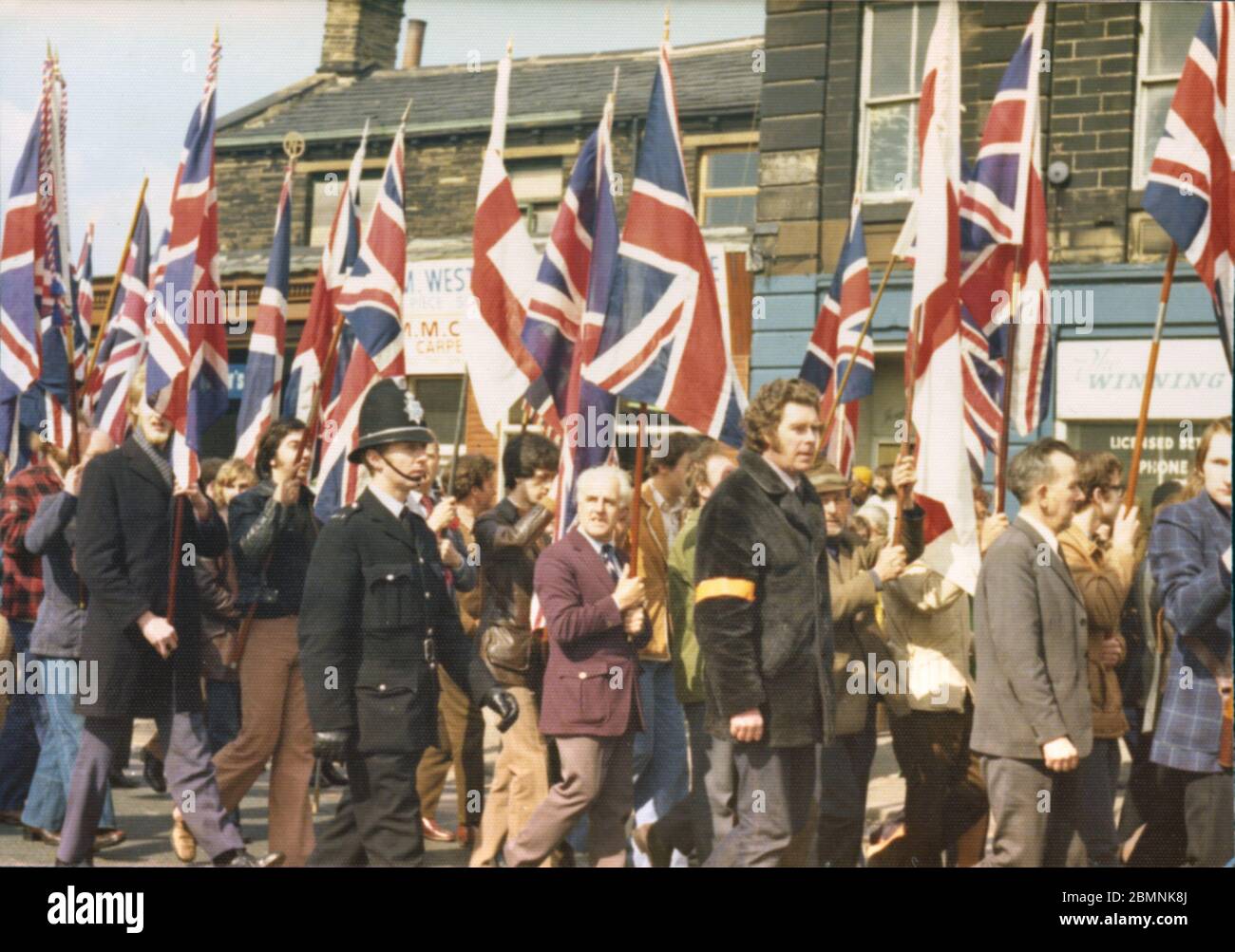 Marchers at National Front (NF) march in Bradford on 24 April 1976 Stock Photo