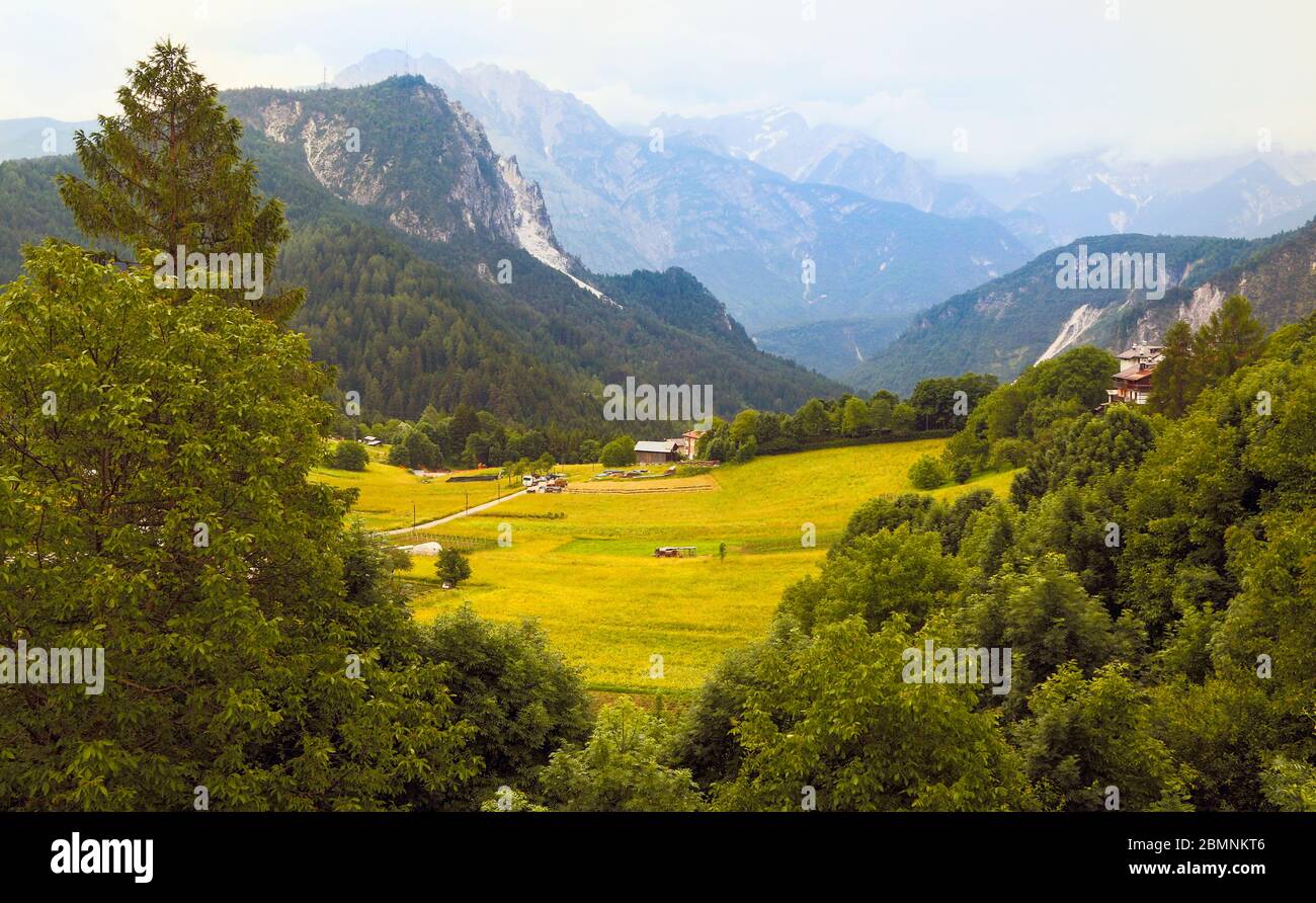 Mountains of the Parco Naturale Regionale delle Dolomiti Friulane, or Regional Natural Park of the Friulian Dolomites, seen from Valle di Cadore, Bell Stock Photo