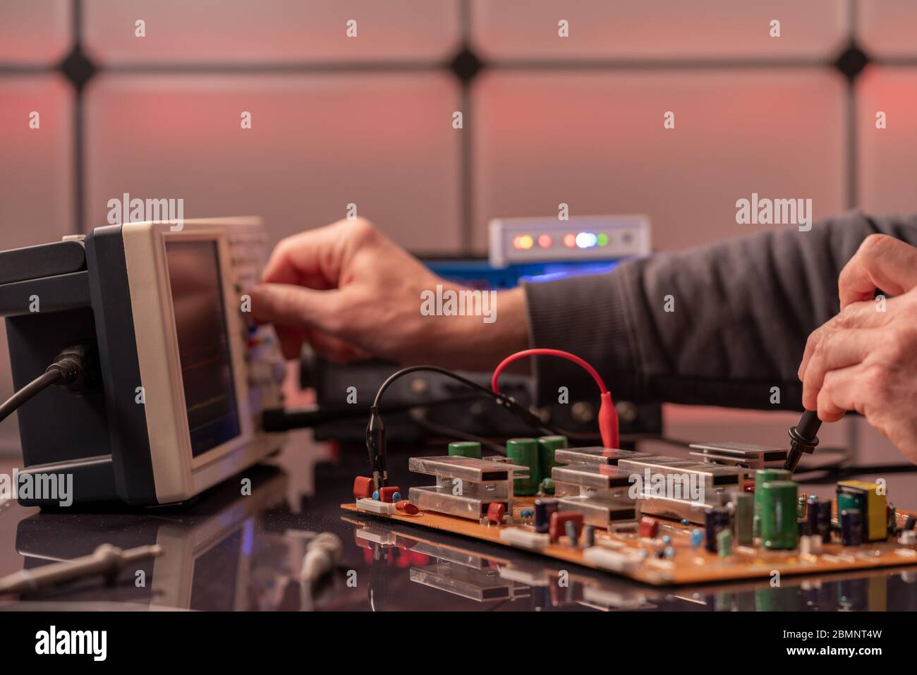 PCB witch microcontroller in electronics laboratory Stock Photo