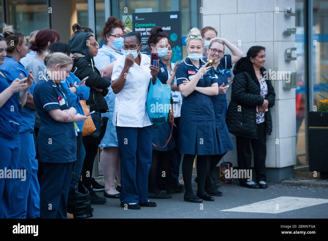 HUDDERSFIELD, WEST YORKSHIRE, UK APRIL 9 NHS staff gather in front