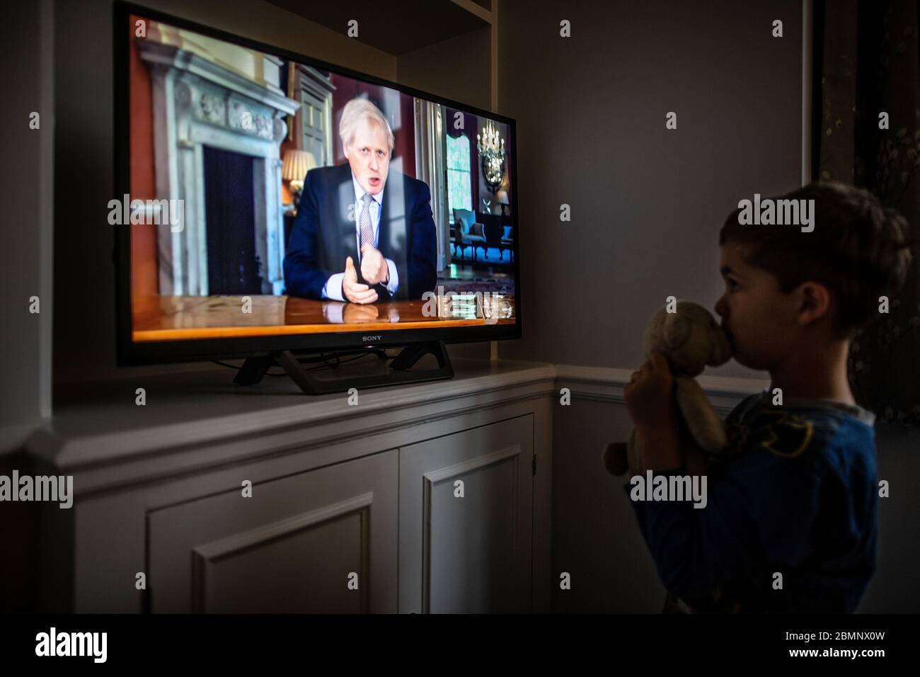 UK Nation watches Prime Minister Boris Johnson address the UK nation on national television. Setting out the steps of a 'Road map' out of Coronavirus lockdown. Credit: Jeff Gilbert/Alamy Live News Stock Photo