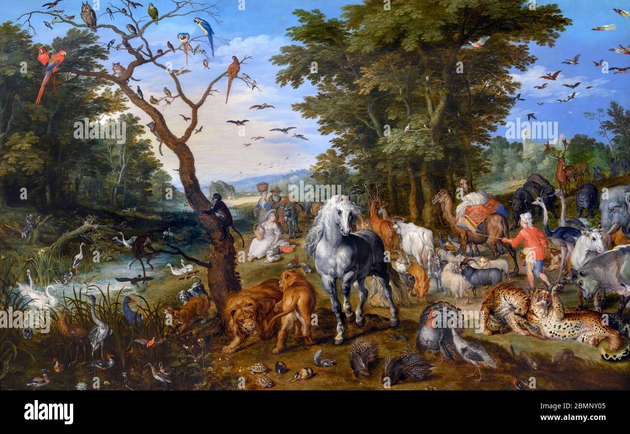 The Entry of the Animals into Noah's Ark by Jan Brueghel the Elder (1568-1625), oil on panel, 1613 Stock Photo