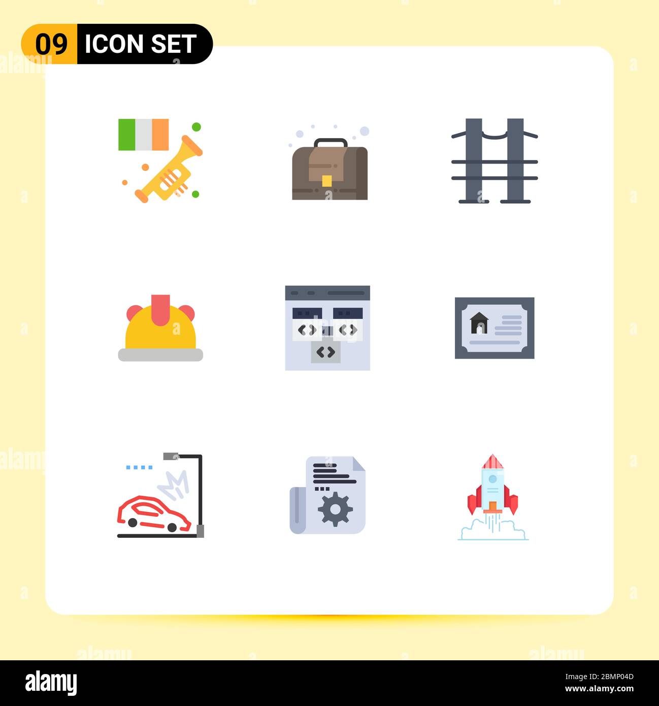 9 Creative Icons Modern Signs and Symbols of coding, app, bridge, helmet, building Editable Vector Design Elements Stock Vector