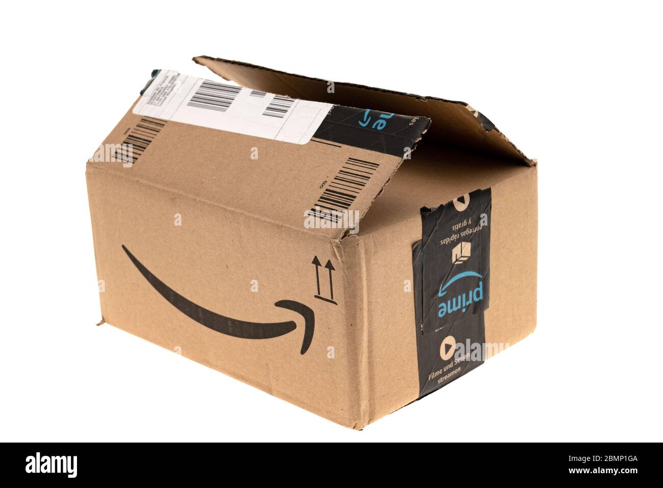 London, United Kingdom - April 10, 2020: Opened  Prime shipping  package or box on a white background. .com went online in 1995 and is  now Stock Photo - Alamy