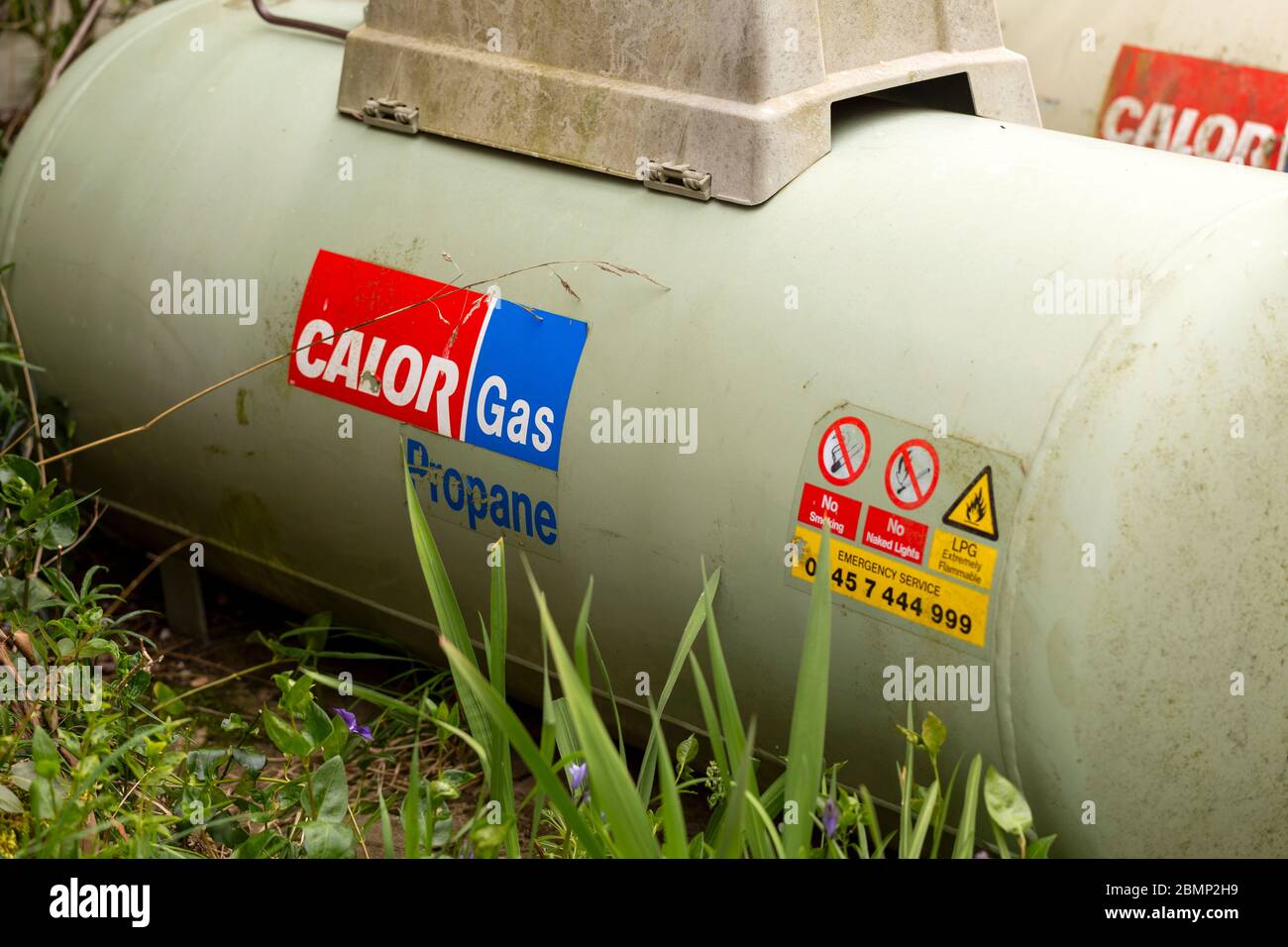 Domestic Calor Gas propane storage tank, UK Stock Photo