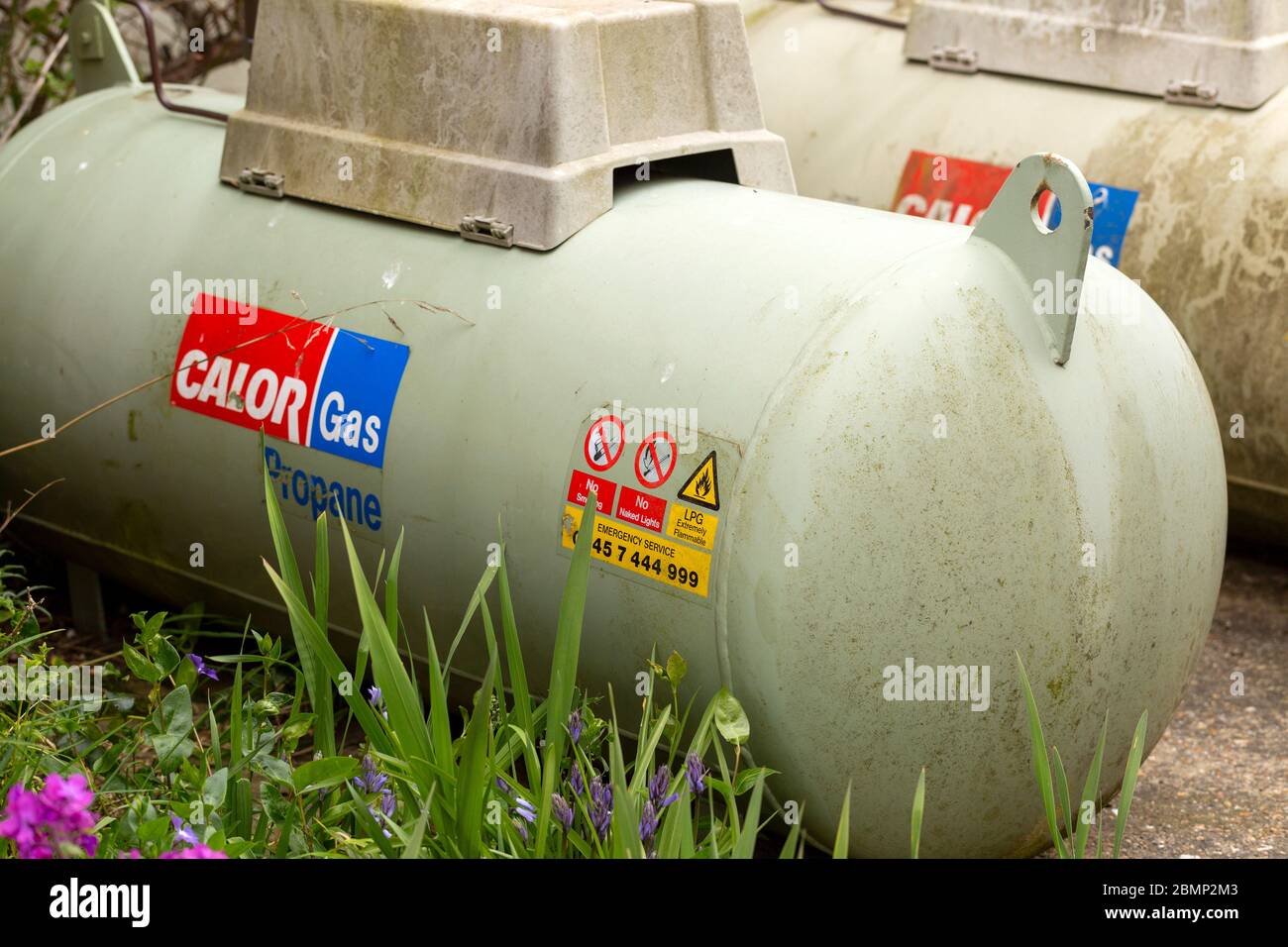 Domestic Calor Gas propane storage tank, UK Stock Photo