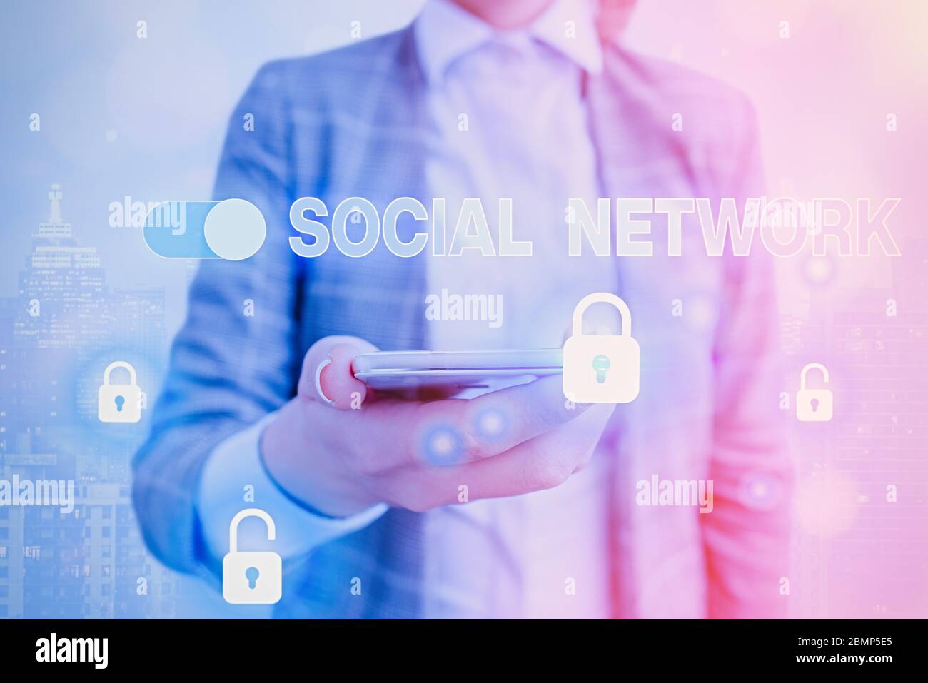 Text sign showing Social Network. Business photo showcasing Interactions Sharing Information Interan individualal relationship Stock Photo