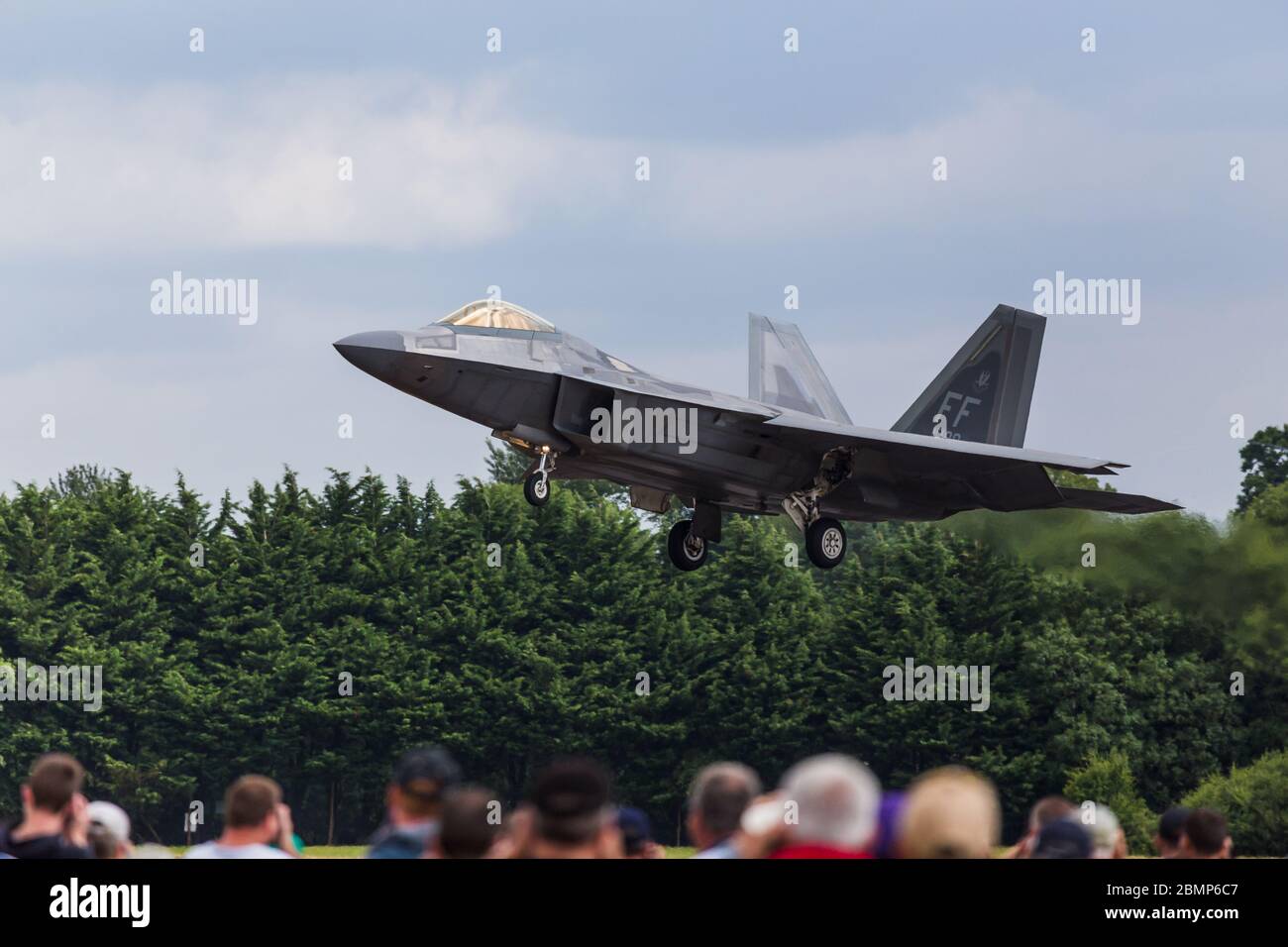 F-22a Raptor landing at RAF Fairford, Gloucestershire in July 2017. Stock Photo