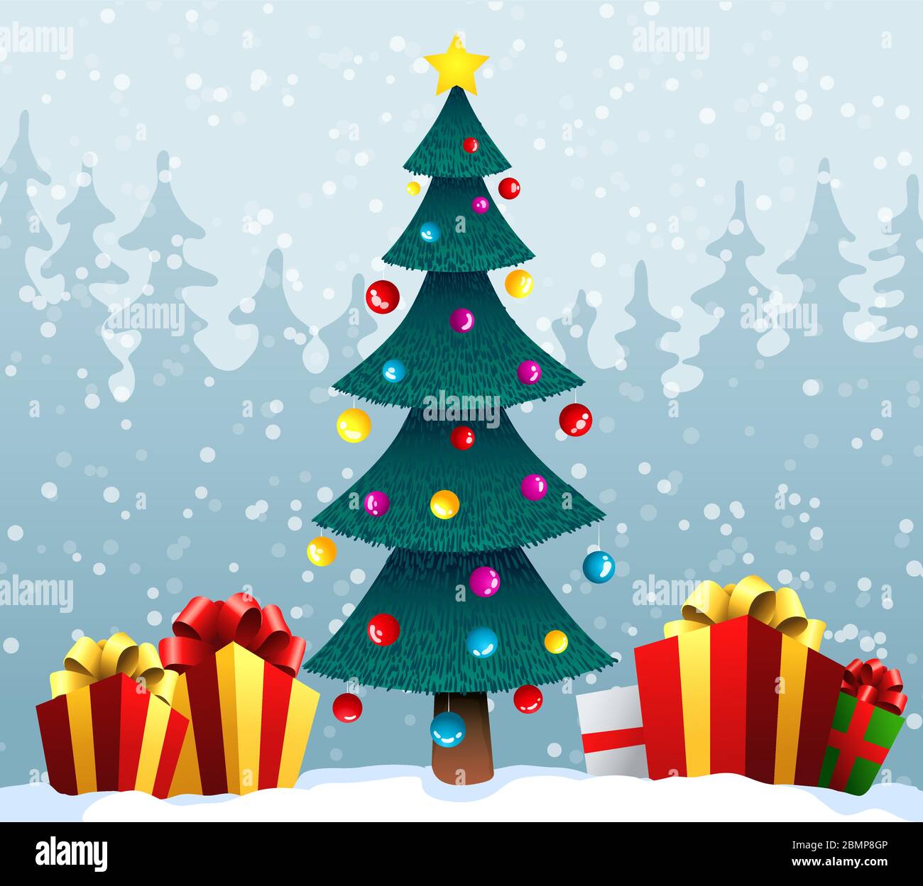 Holiday background with a blue Christmas tree and gift boxes on the ...