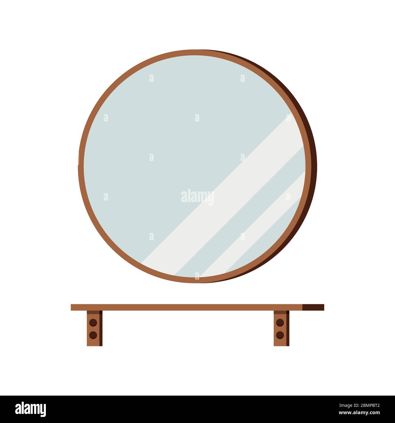 Round mirror with shelf isolated on white background. Stock Vector