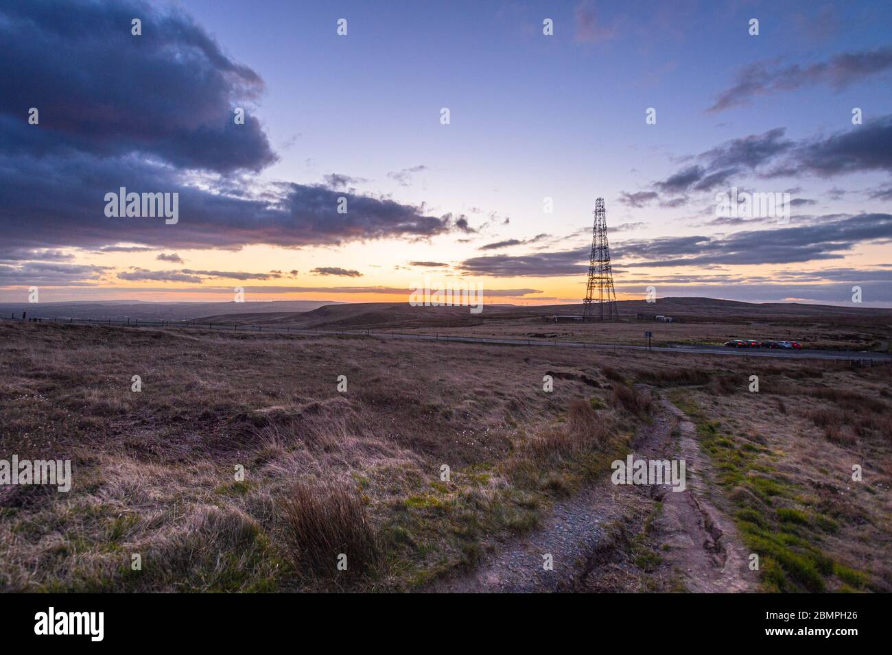 The radio transmitter at Windy Hill, Milnrow, Greater Manchester. Stock Photo