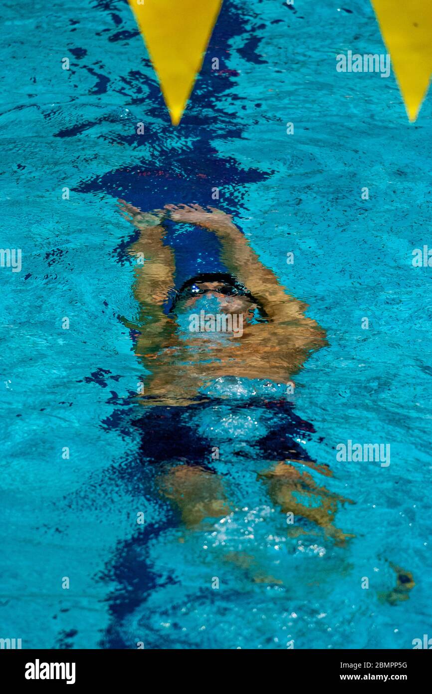 Michael Phelps (USA) wins the gold medal in the Men's 200 metre individual medley finals at the 2004 Olympic Summer Games, Athens. Stock Photo