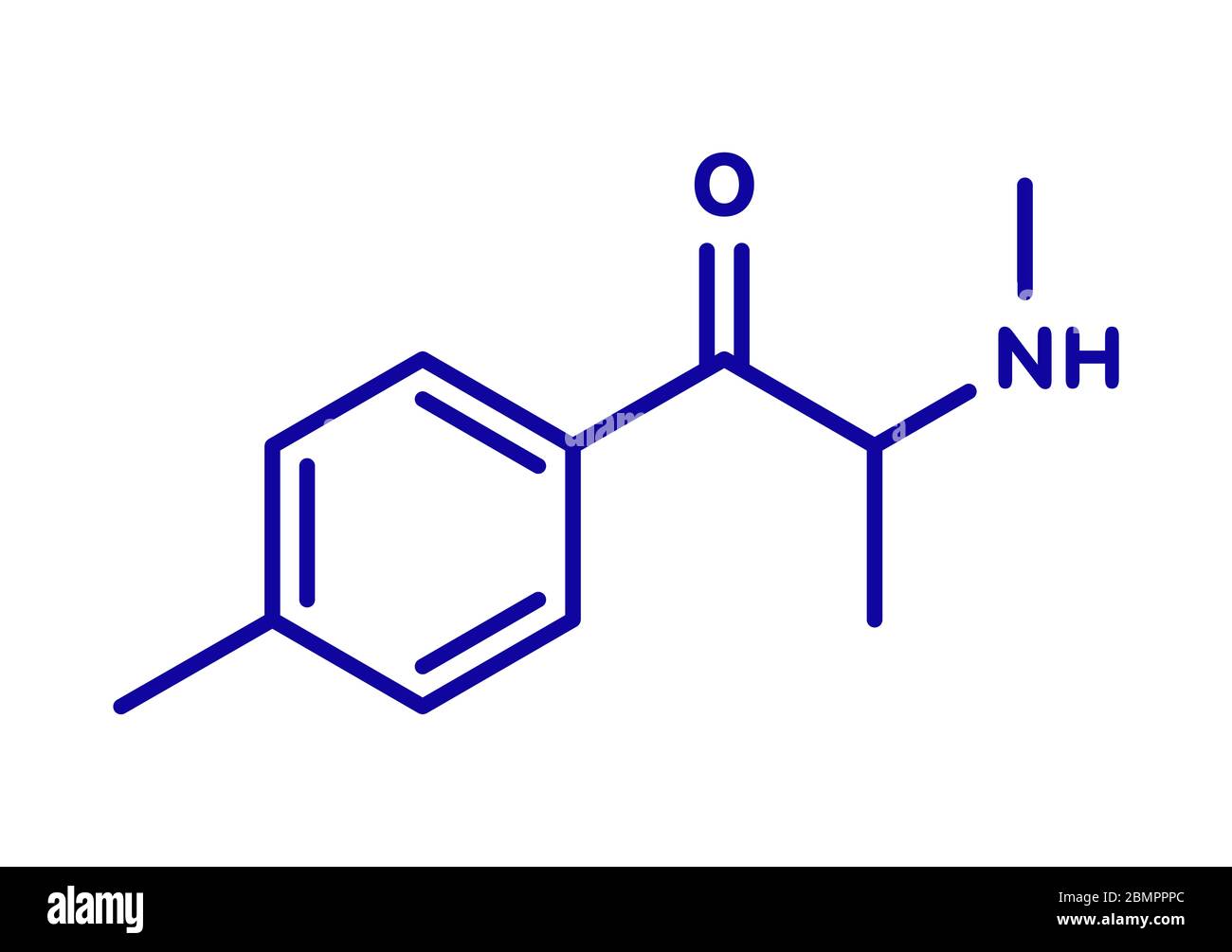 Mephedrone (4-MMC, 4-methylmethcathinone, 4-methylephedrone) stimulant drug molecule (designer drug). Skeletal formula. Stock Photo