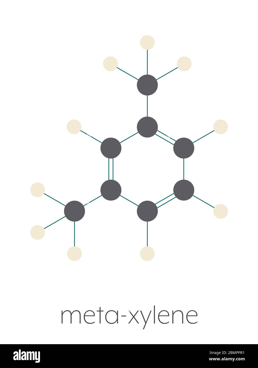 Metaxylene (mxylene) aromatic hydrocarbon molecule. Stylized skeletal