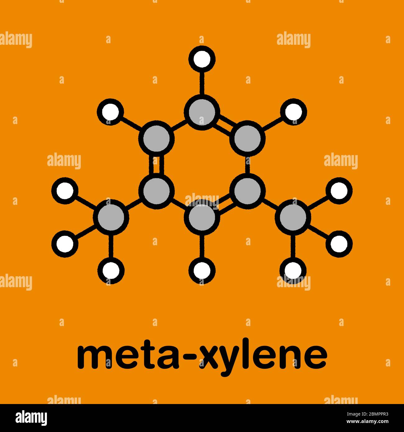 Metaxylene (mxylene) aromatic hydrocarbon molecule. Stylized skeletal