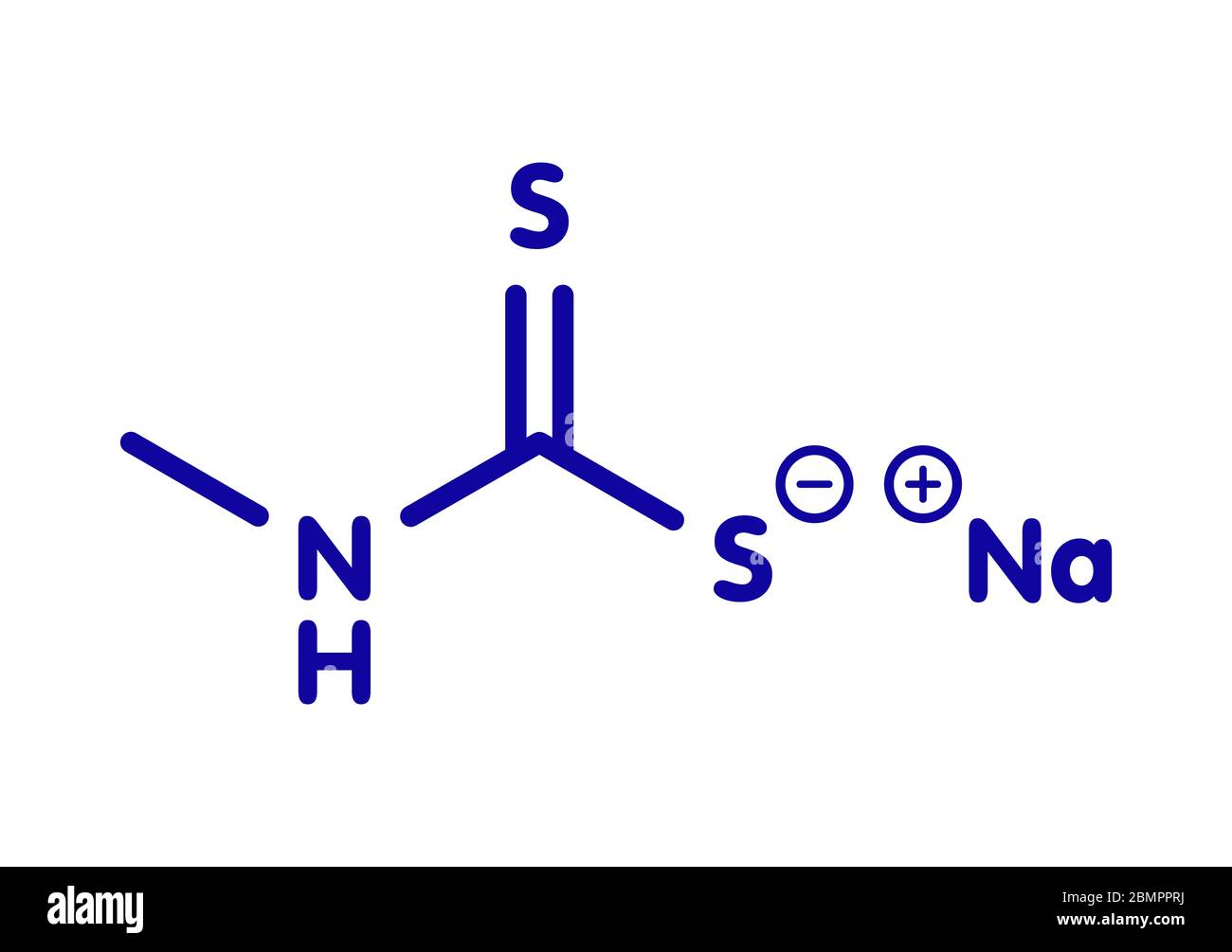 Metam sodium pesticide molecule. Skeletal formula. Stock Photo