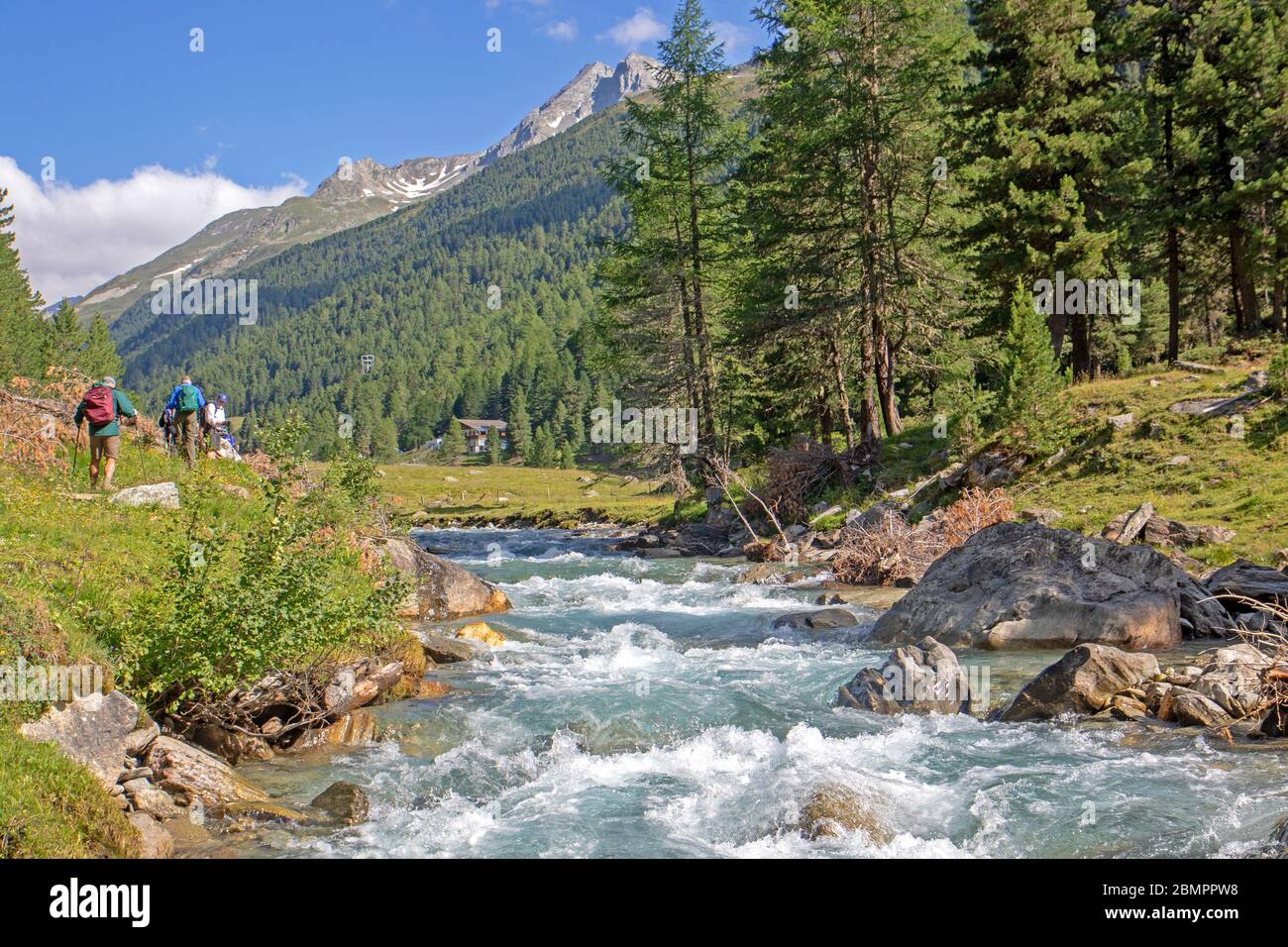 Hiking through the Oberhauser Valley in Hohe Tauern National Park Stock Photo