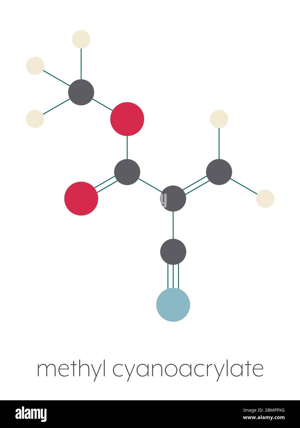 Methyl cyanoacrylate molecule, the main component of cyanoacrylate glues (instant glue). Stock Photo