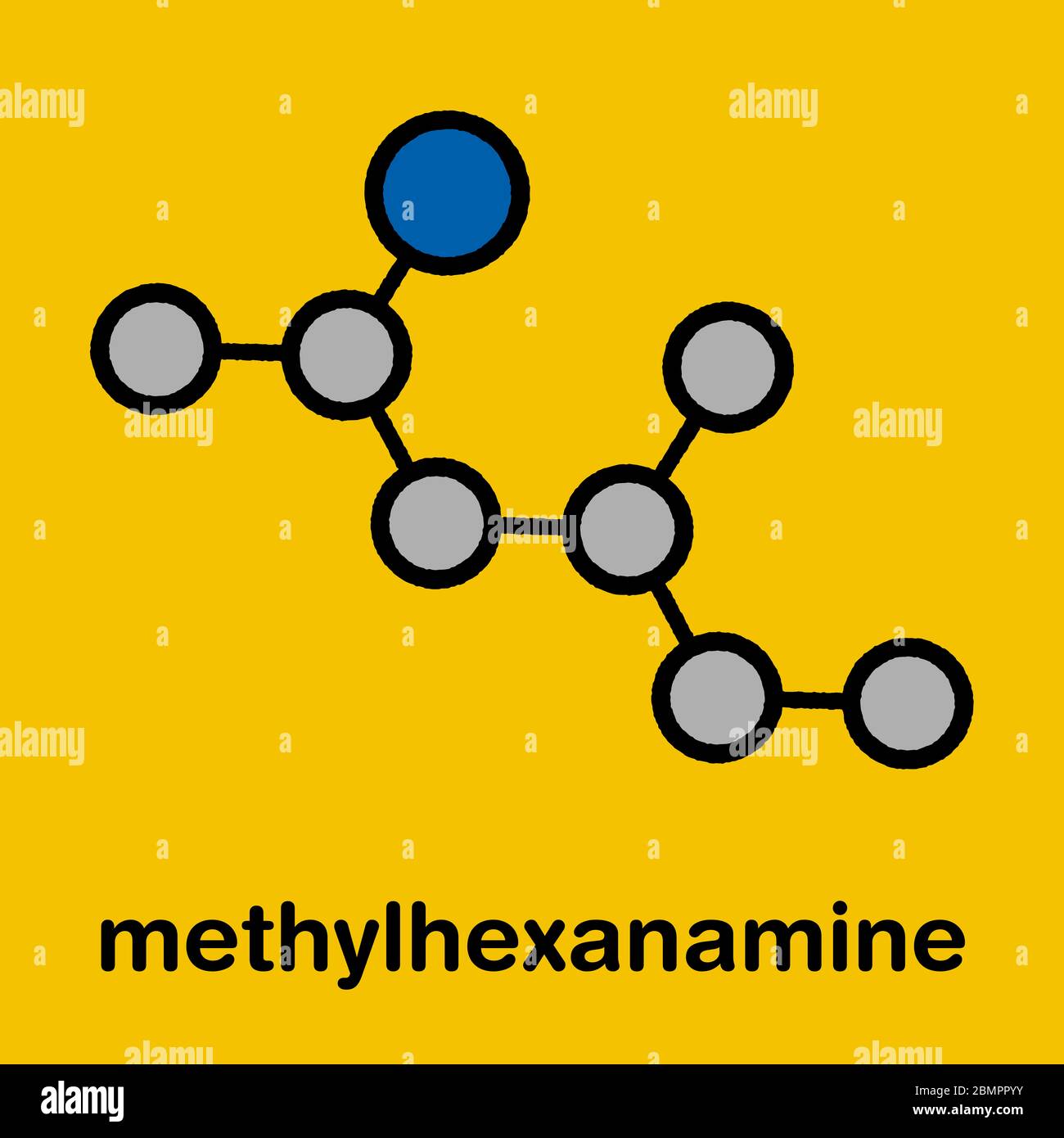 Methylhexanamine (1,3-dimethylamylamine, DMAA) stimulant drug, chemical structure. Stock Photo