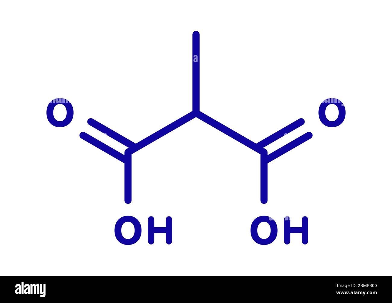 Methylmalonic acid molecule. Increased plasma levels may indicate vitamin B12 deficiency. Skeletal formula. Stock Photo