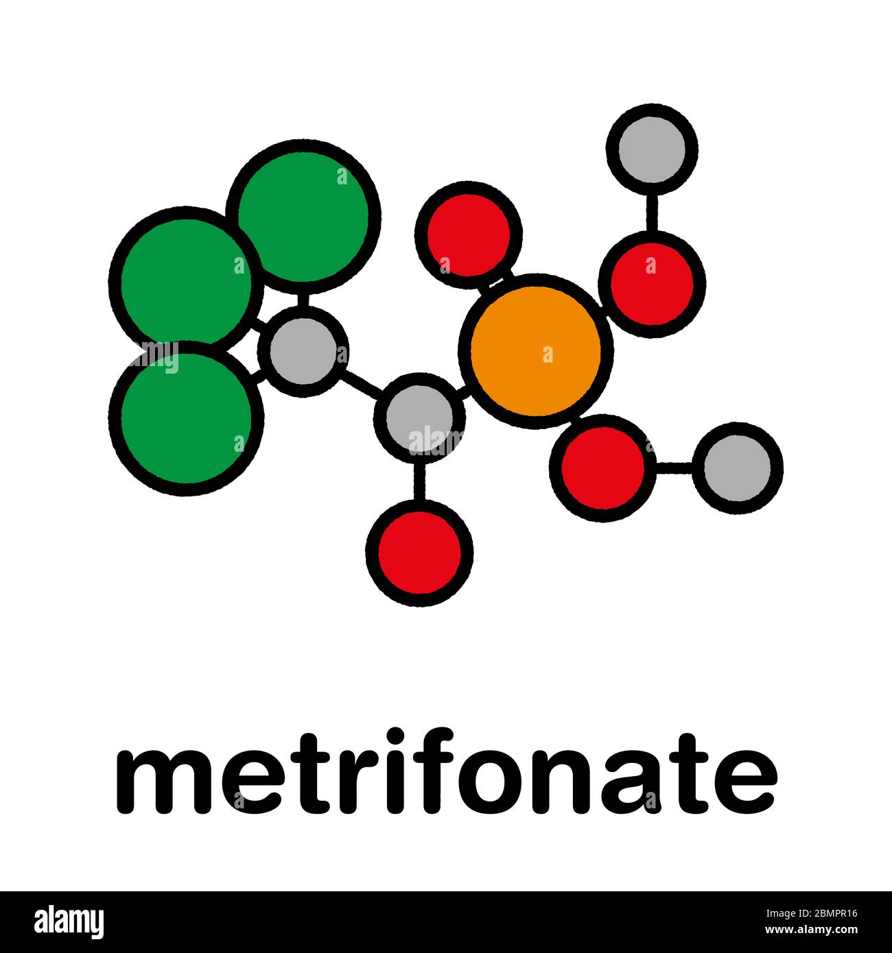 Metrifonate (trichlorfon) insecticide molecule. Stylized skeletal