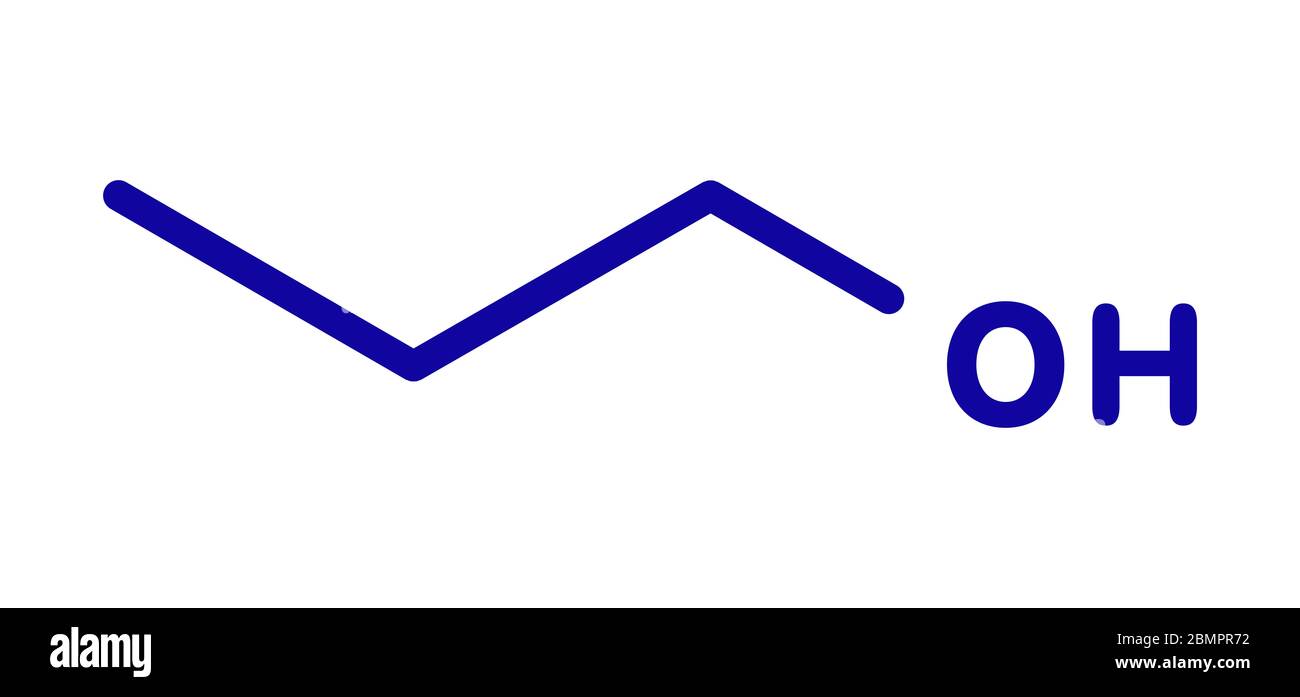 Propanol (n-propanol) solvent molecule. Skeletal formula. Stock Photo
