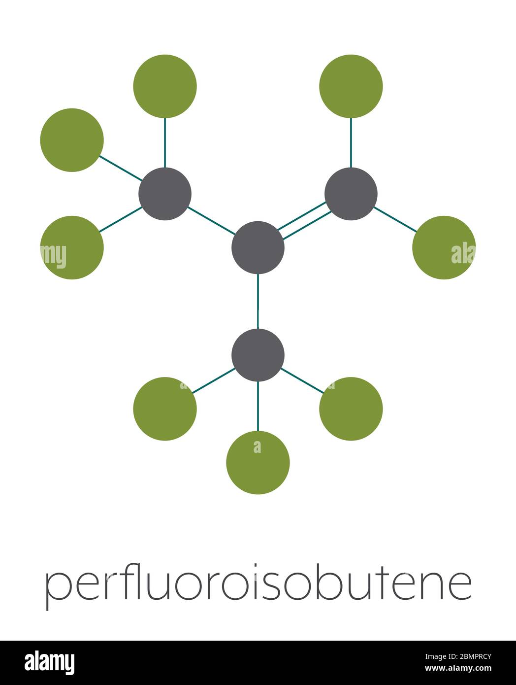 Perfluoroisobutene fluorocarbon molecule. Stylized skeletal