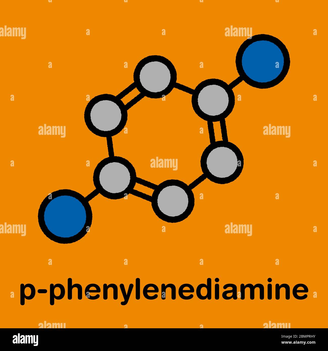 pPhenylenediamine (PPD) hair dye molecule. Also precursor in polymer synthesis. Known contact