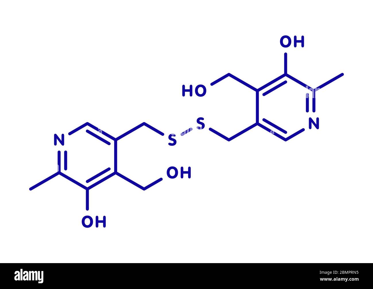 Pyritinol (pyridoxine disulfide) cognitive and learning disorder drug molecule. Also used in nootropic dietary supplements. Skeletal formula. Stock Photo